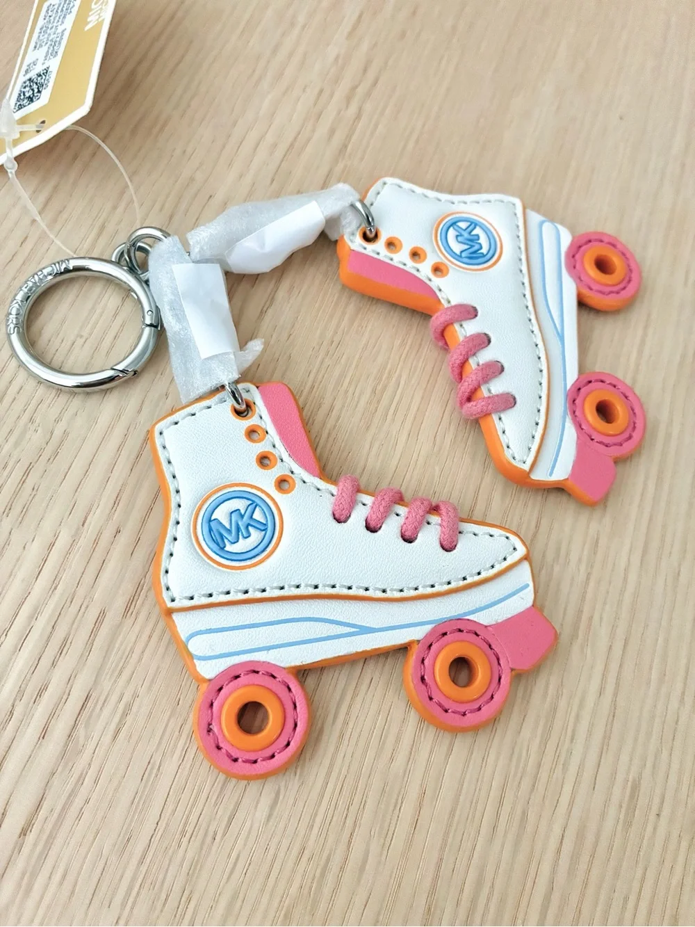 NWT🛼Michael Kors Roller Skate Key Fob Bag Charm Keychain Playful Gift White Pink